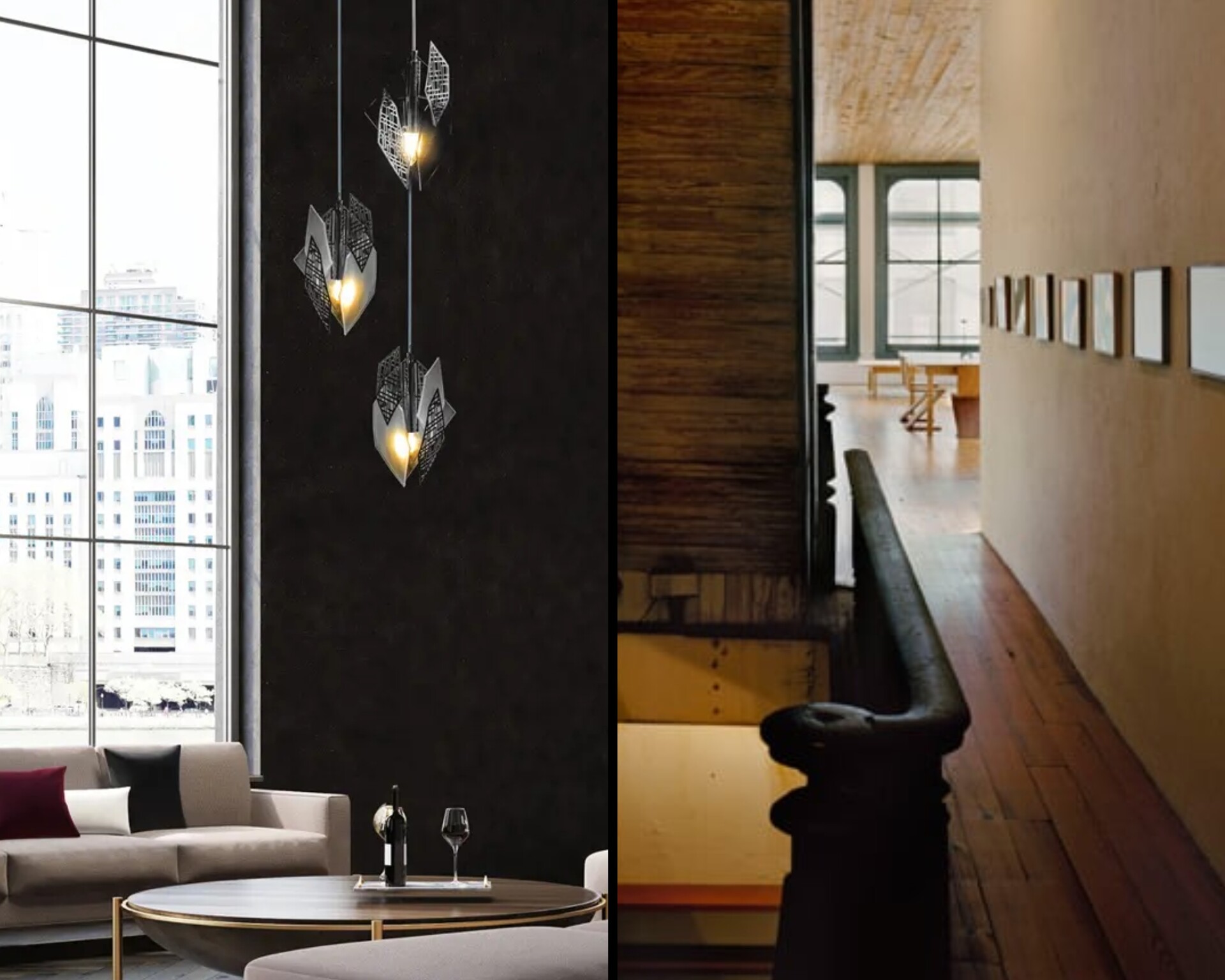 Modern ceiling light in industrial style combining glass and metal in a range of finishes and decors