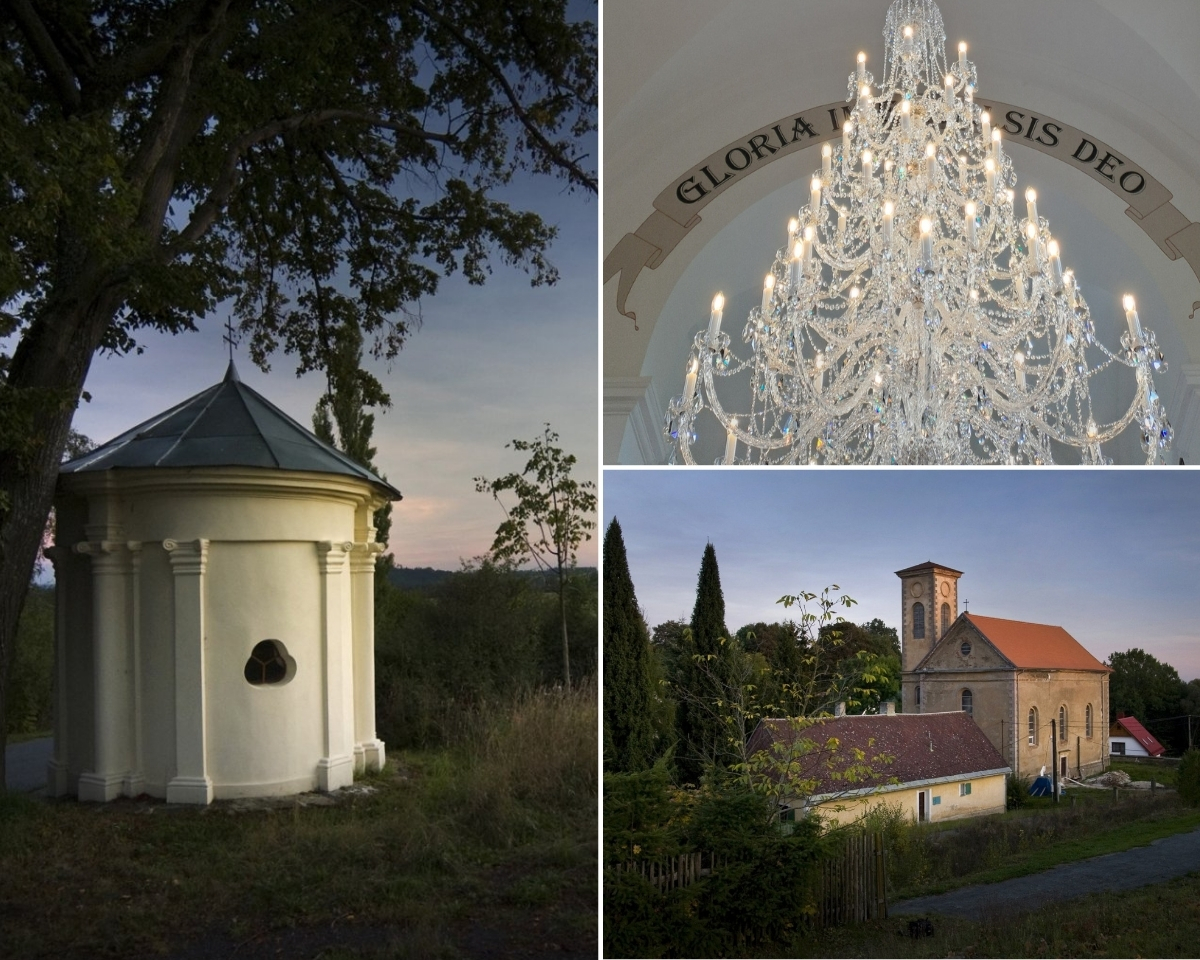 The Baroque Chapel of the Coronation of the Virgin Mary, the Church of All Saints in Boněnov, and the AL061K crystal chandelier