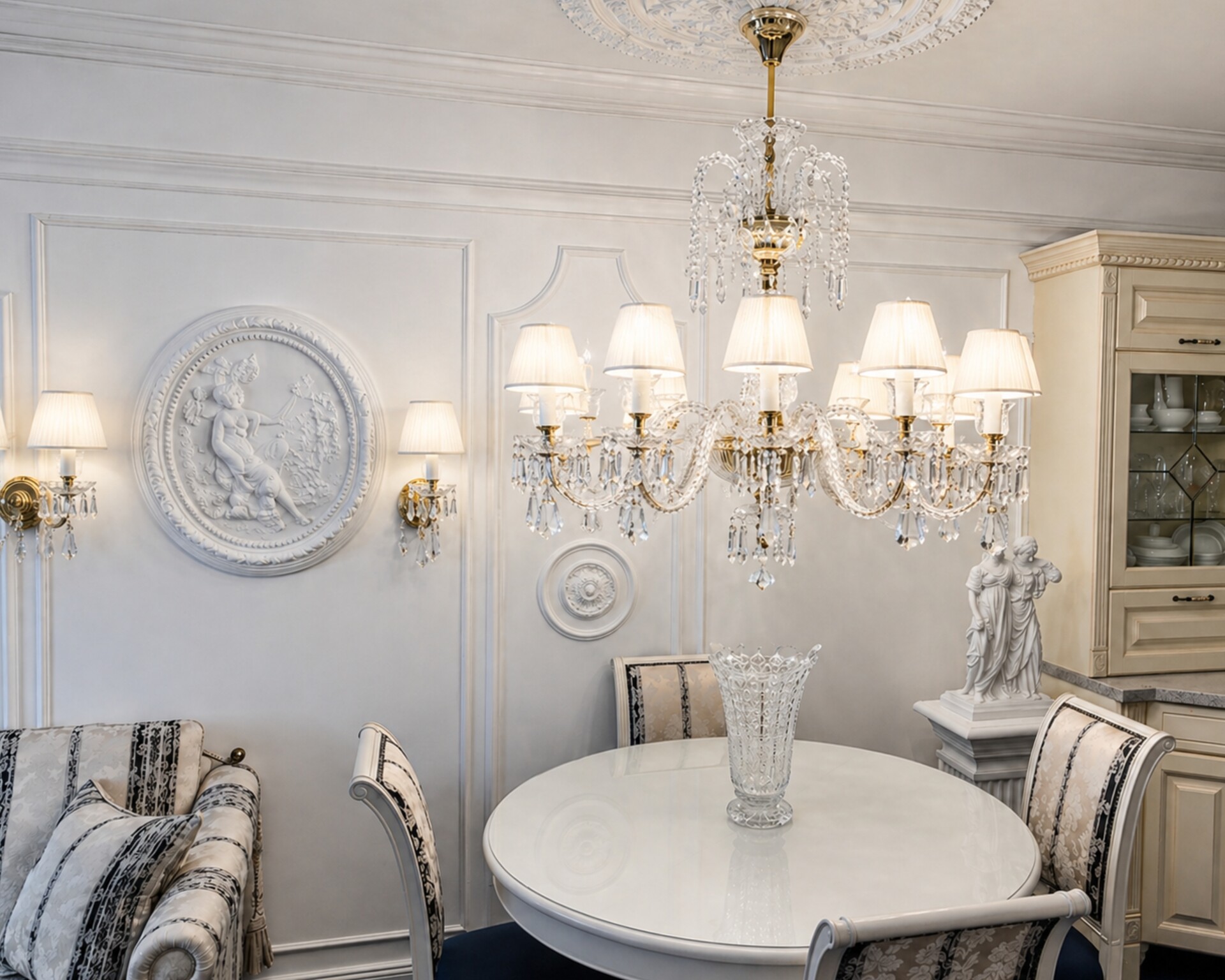 Baccarat-style chandelier with twelve bulb