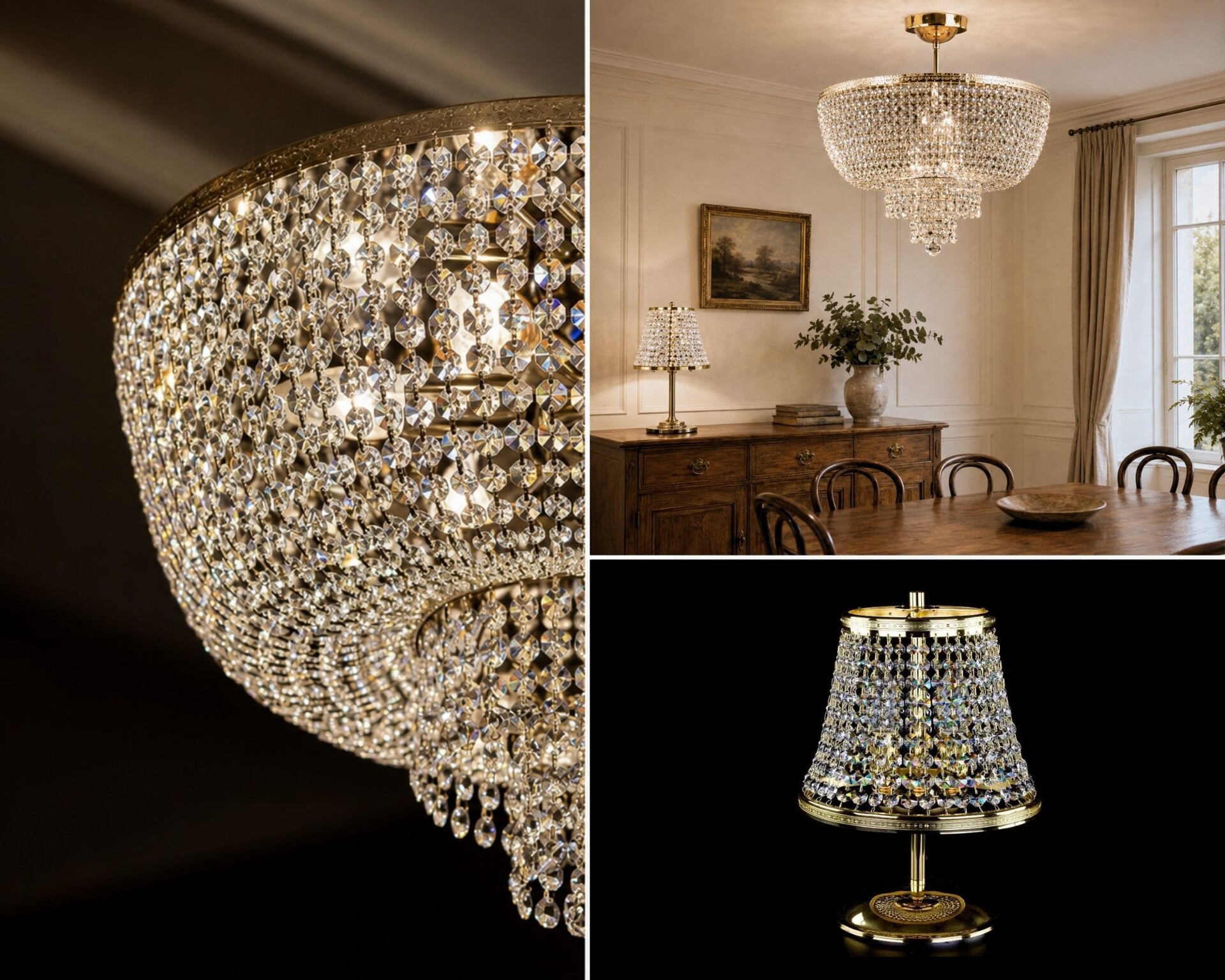 Crystal ceiling light with drops TX303000005 in an interior with tall windows