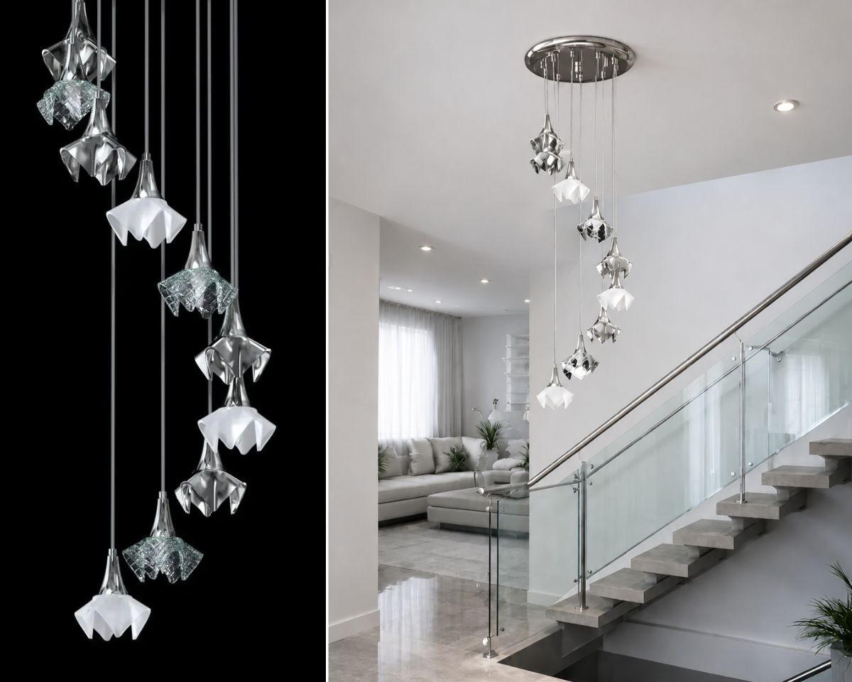The LE-BLO-D10 pendant, inspired by natural forms, adds lightness, elegance and a striking design character to any space.