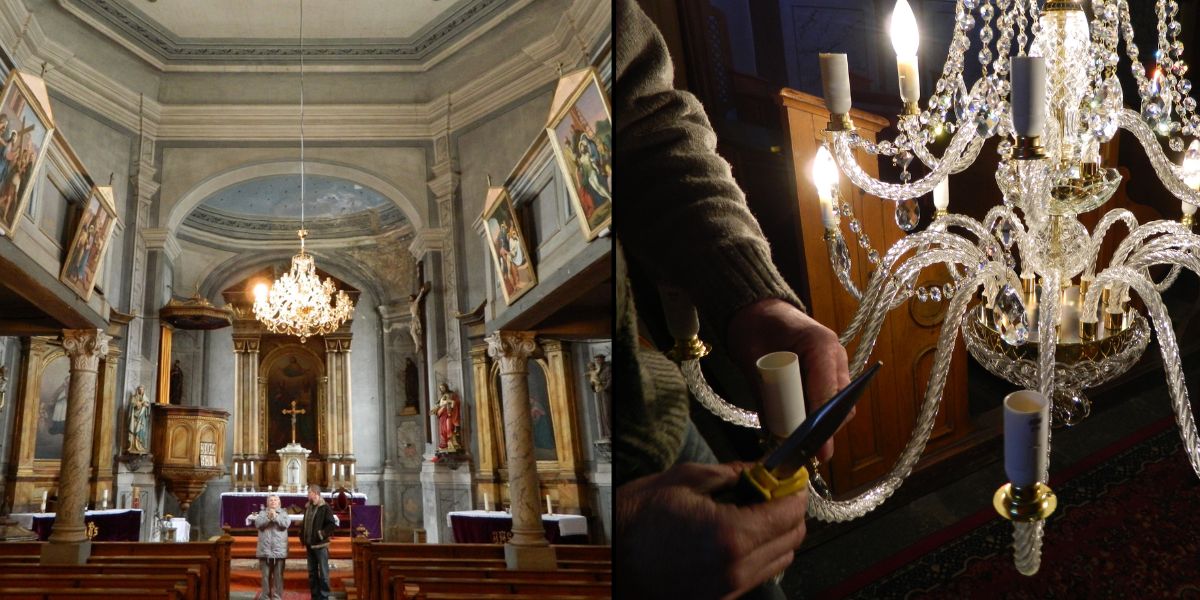 Historic lighting by ArtCrystal Tomeš for a church in Karlovy Vary, Czech Republic.