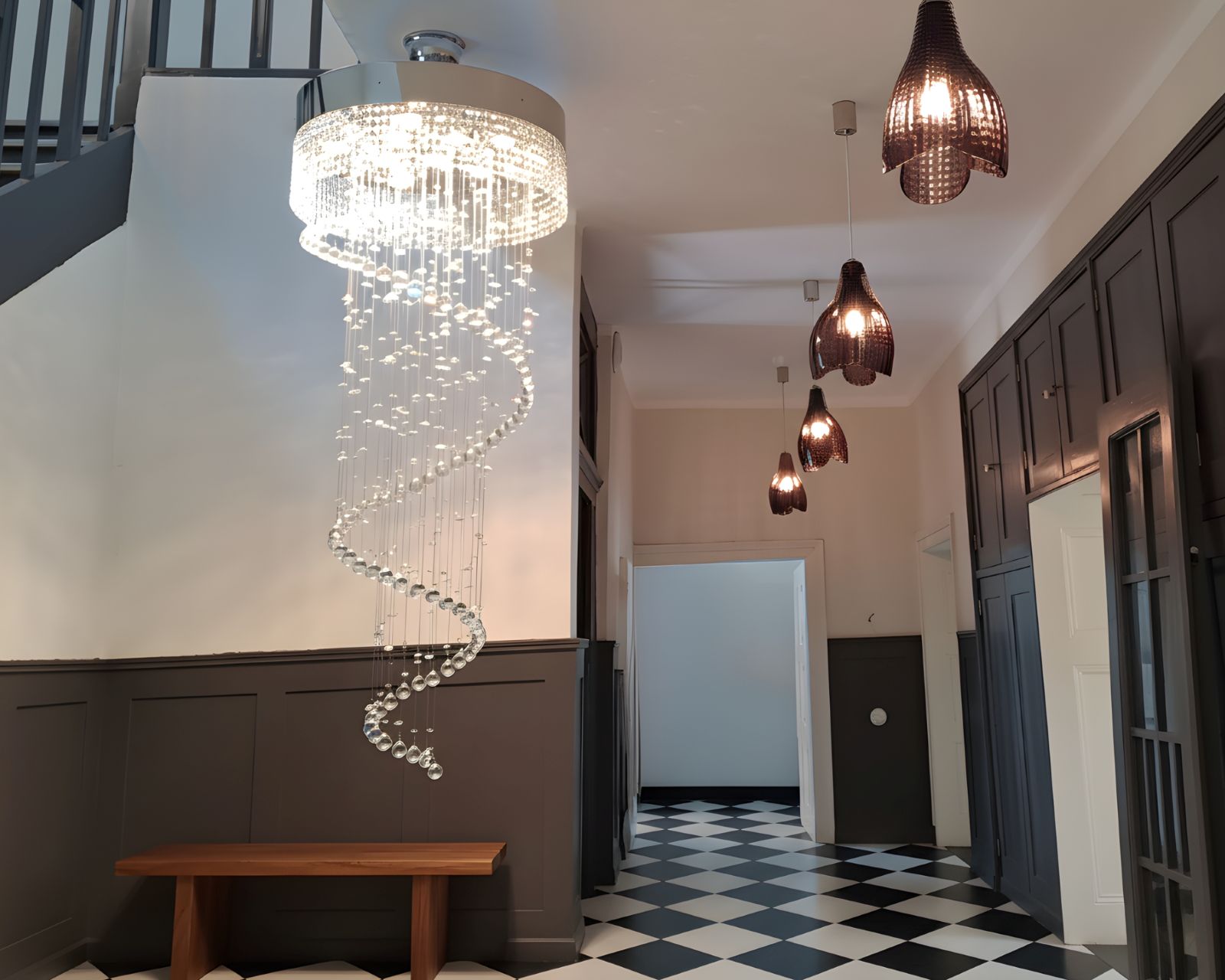 modern lights made of uniquely shaped glass segments