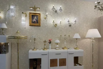 Crystal wall sconces and table lamps in ArtCrystal showroom 
