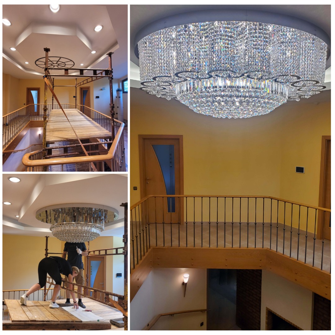 Installation of a crystal light in a private villa