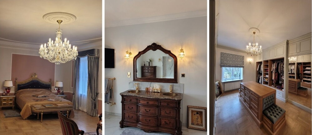 Elegant interior of a city villa in Poland with a crystal chandelier