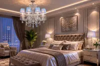 Crystal chandelier in a luxury bedroom