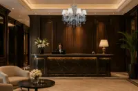 Crystal chandelier in a luxury hotel lobby