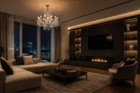 Crystal chandelier in a modern living room