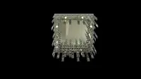Ceiling square chandelier with cascading crystal prisms in silver finish
