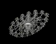 Large oval two-tier crystal ceiling light with 24 bulbs and crystal chains in silver finish