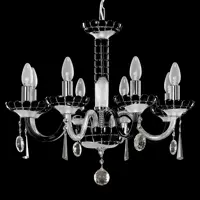 Glass chandelier with eight arms in silver finish on black background